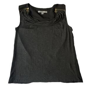 Marc New York Andrew Women Blouse Size S Gray Zipper Crew Neck Pullover Stretch